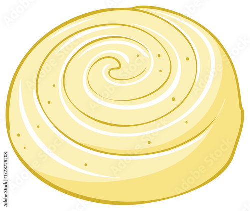 Swirl of yellow cream frosting with small dots and highlights