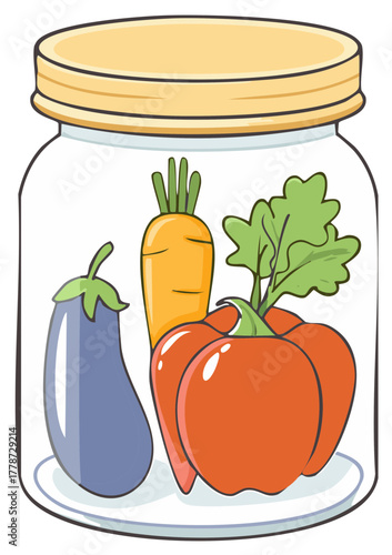 Jar with Assorted Vegetables Cartoon Style Still Life