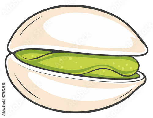 Cartoon illustration of Asian steam bun with green pickle filling for menu design