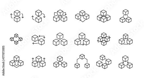 Abstract Block Connection Diagrams Illustrating Complex Networks for Business Strategy, Data Integration, and Modular Architecture in Technology and Science, Ideal for Presentations and Marketing, Mod