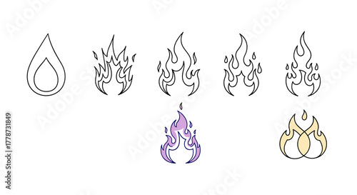 Flammable Hot Fire Elements Set Isolated on White Background for Design Projects and Creative Visuals, Embodying Energy, Passion, and Inspiration in Presentations, Marketing, and Advertising Materials
