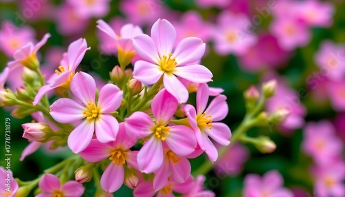 Closeup Pink Floral Cluster with Green Stems