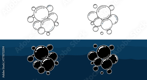 Abstract Bubbles Floating Upward on White and Blue Backgrounds: Conceptual Symbol for Cleanliness, Purity, and Freshness in Health, Beauty, Science, Technology & Modern Marketing Graphics (Clean, Shin