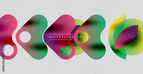 Abstract colorful shapes overlap, creating dynamic visual flow. Modern design elements suggest creativity, energy, innovation.