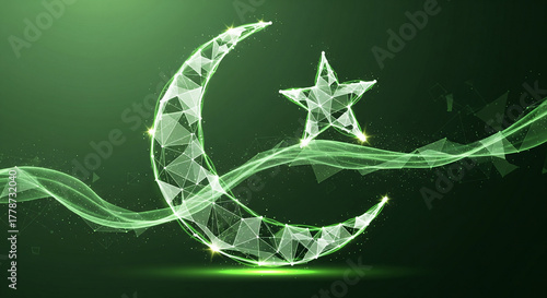 Futuristic Emerald Crescent and Star: Digital Symbol of Pakistan's Unity