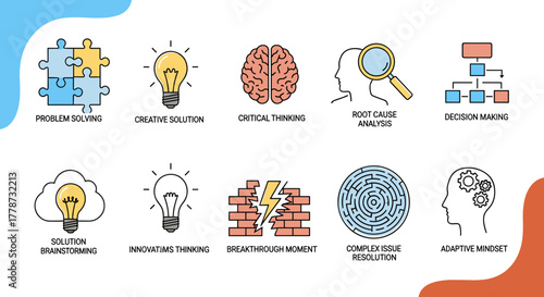 Illustrations of Creative Thinking & Problem Solving Concepts for Business Presentations: Brainstorming Ideas, Root Cause Analysis, Complex Issue Resolution in a Modern, Innovative Style (Skills, Mind
