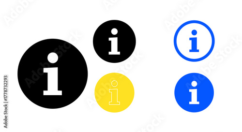 Colorful Information Icons Displayed on White Background Symbolize Assistance, Support, and Guidance for Modern Digital Communication, Websites, and User Interfaces for Diverse Applications such as Te