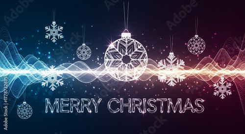 Digital Merry Christmas: Waveform Energy with Geometric Ornaments and Snowflakes
