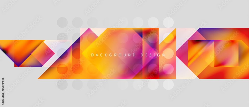 Fototapeta premium Abstract geometric shapes, vibrant colors, modern design. Gradient background with white circles, dynamic composition.