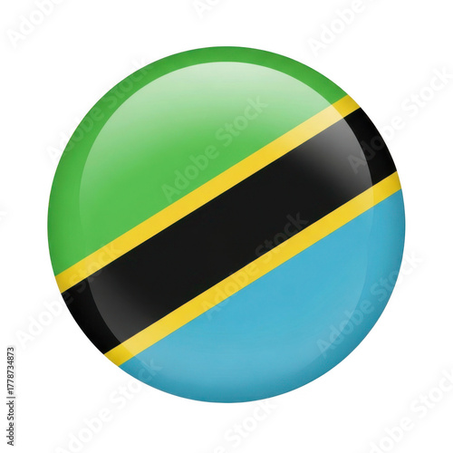 Free Download Tanzania flag glossy button icon. east african country emblem symbol graphic. isolated on transparent background - GFXLoad