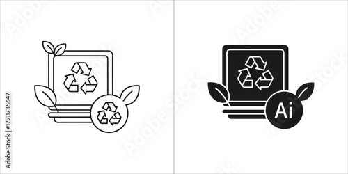 Eco friendly artificial intelligence icon with recycle symbol