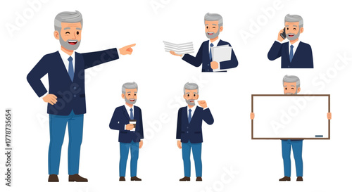 Flat vector illustration of business grandfather character