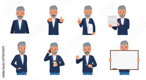 Flat vector illustration of business grandfather character