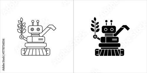 Robot with wheat stalk icon representing agriculture technology