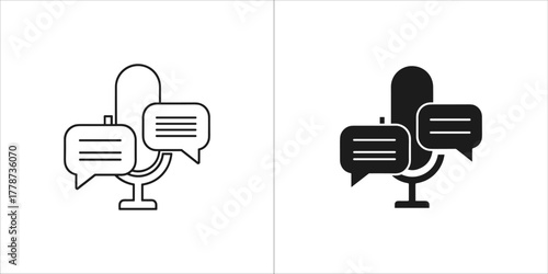 Microphone with speech bubbles icon for podcasting or voice