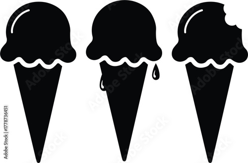 Modern ice cream icon collection flat design vector set featuring various ice cream style including melting and bitten designs