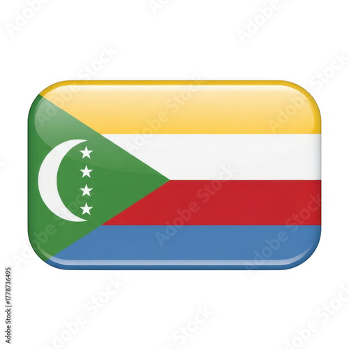 Free Download Comoros glossy flag icon with rounded corners, national identity and patriotism symbol. isolated on transparent background - GFXLoad
