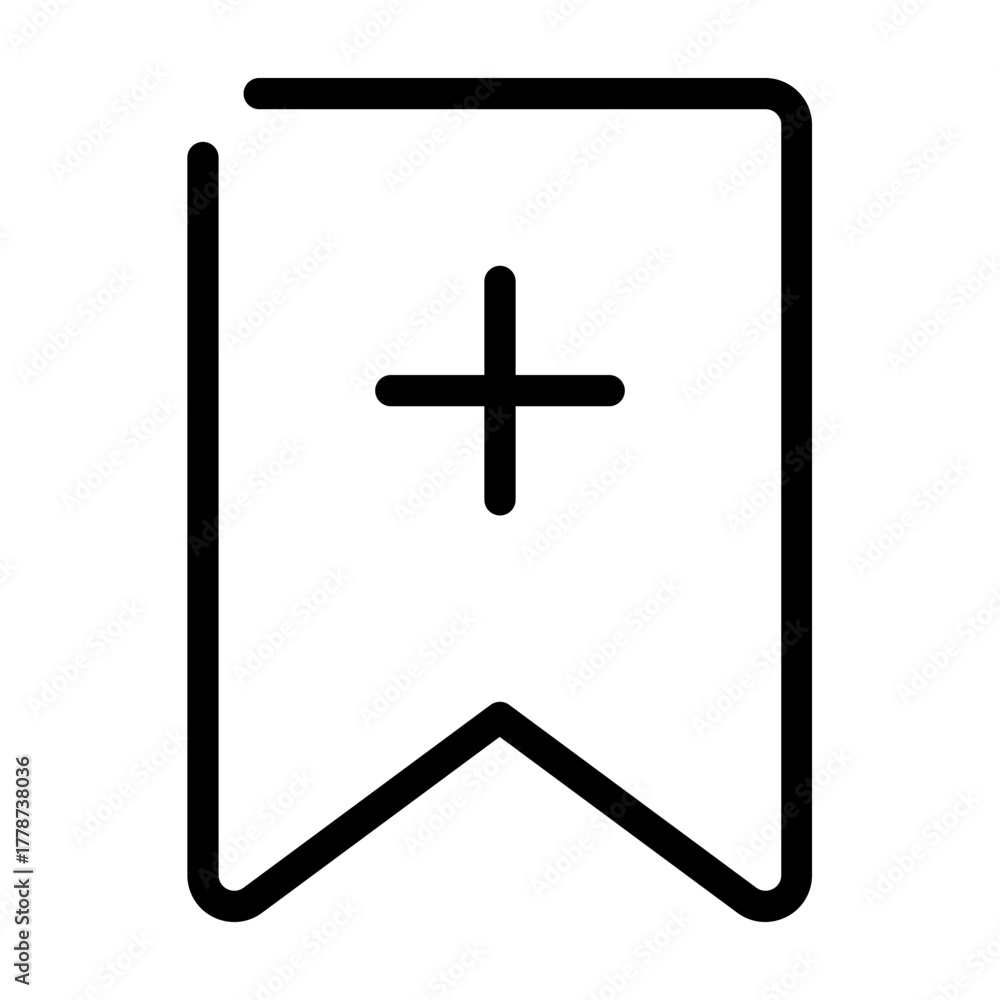 Obraz premium Bookmark with plus symbol for adding new saved items.