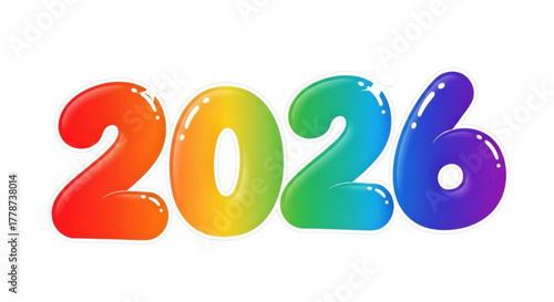 Illustration of the year two thousand and twenty six in colorful bubble letter style on a white background created with generated ai