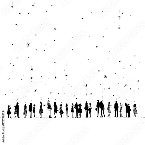Silhouette crowd stargazing silhouette people watching stars silhouette group silhouette art illustration