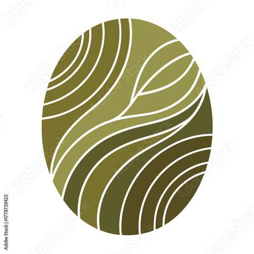 Abstract Olive Green Oval Shape with Flowing Lines - Earth Tone Organic Design