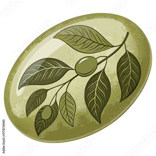 Abstract Olive Green Oval Shape with Flowing Lines - Earth Tone Organic Design