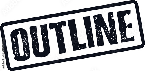 Bold Distressed Outline Word Rubber Stamp Impression for Visual Clarity and Form