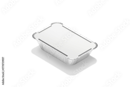 Blank silver aluminium foil container mockup, transparent background, png, 3d rendering. Empty metallic disposable tray for takeout food or cooking mock up, cut out. Clear baking tin template.