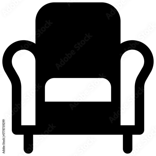 Armchair. Outlined stroke vector icon with black-filled details.
