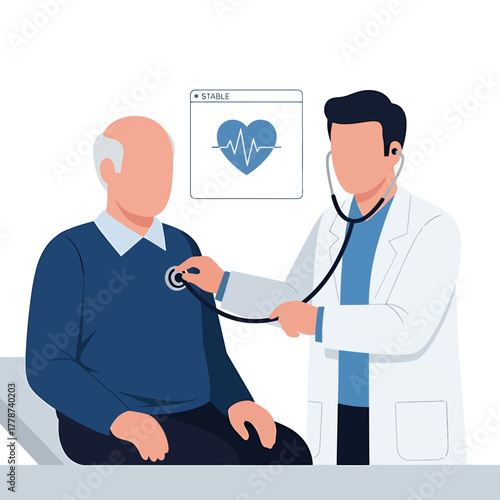 Doctor Checking Elderly Man's Heartbeat with Stethoscope