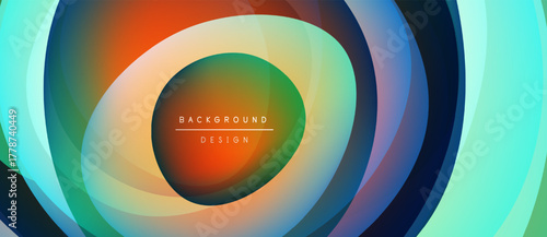 Abstract colorful layers create dynamic circular pattern. Gradient hues blend, forming modern background design. Smooth transitions, vibrant visuals.