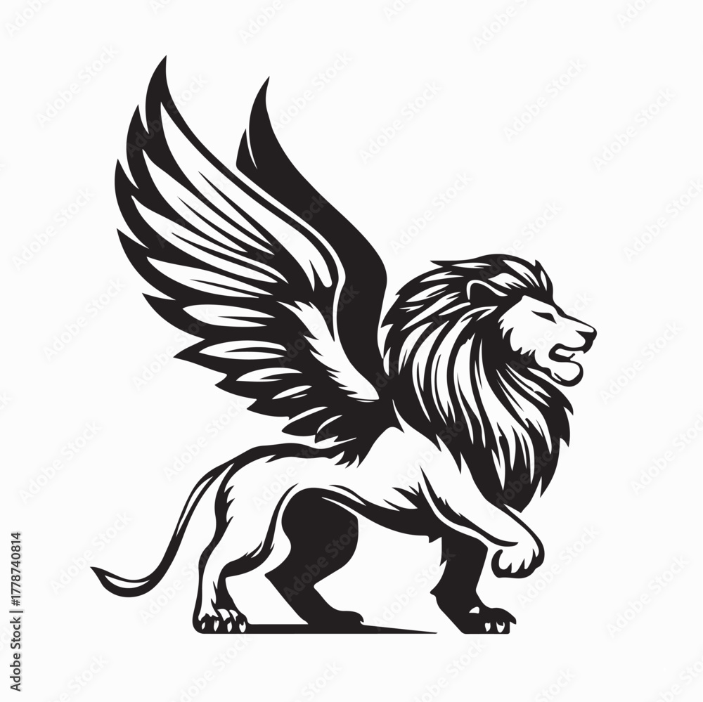 Naklejka premium Strong Winged Lion Flying Beast Emblem Vector isolated on white background