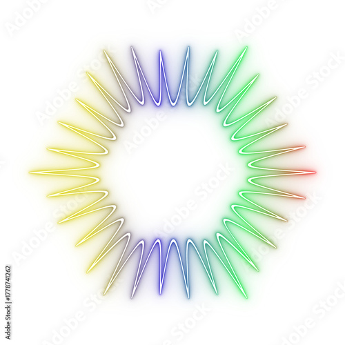 Colorful rainbow neon spiral frame with glowing light wave PNG