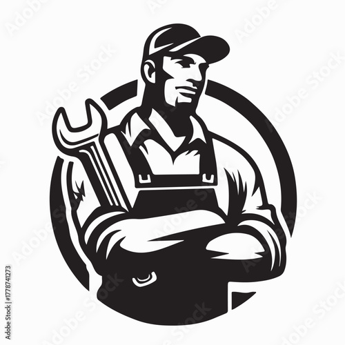 Professional Workshop Worker Logo Vector Illustration ob white background