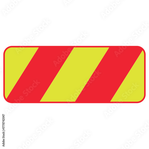 Emergency sticker, red warning road sign with diagonal yellow hazard stripes, bold stripes for safety and visibility