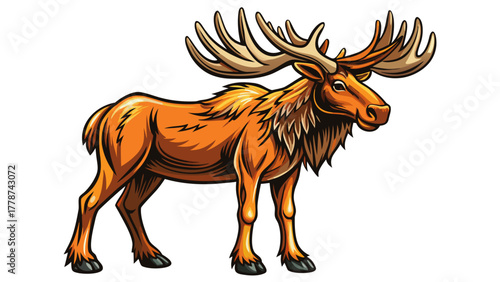 Very beautiful moose silhouette vector illustration on a white background, featuring large detailed antlers, strong body outline, and minimalist black design perfect for logos, nature graphics, or dec