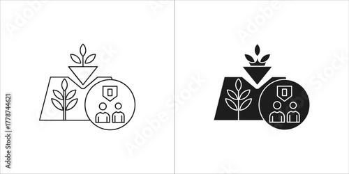 Agriculture investment concept with people and shield icon