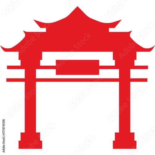 Red Chinese Gate Silhouette