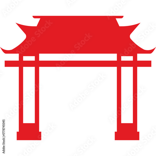 Red Chinese Gate Silhouette