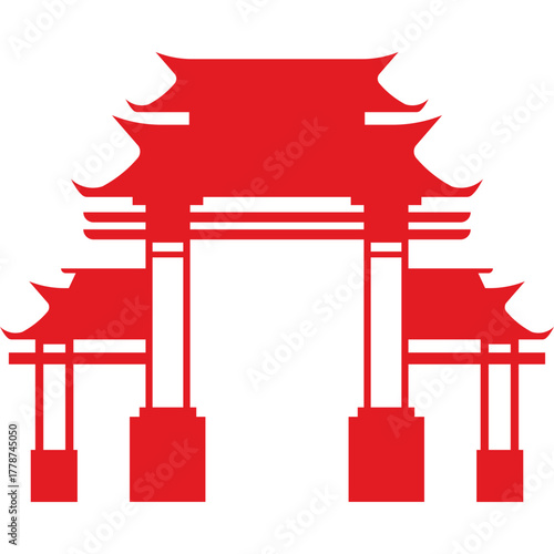 Red Chinese Gate Silhouette