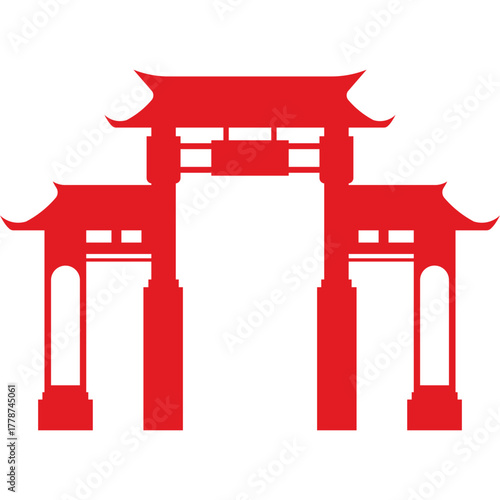 Red Chinese Gate Silhouette