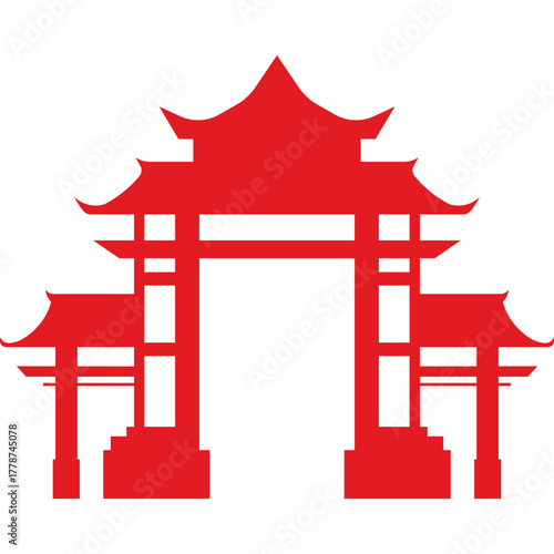 Red Chinese Gate Silhouette