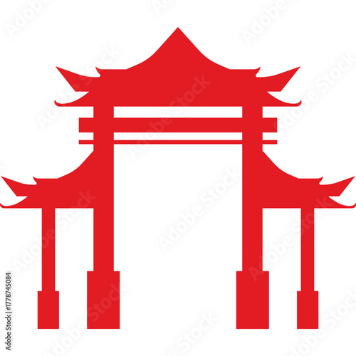 Red Chinese Gate Silhouette