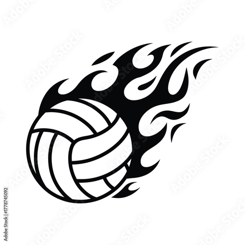 Flaming Volleyball Vector Graphic Icon: Dynamic Sports Game Speed and Motion Symbol.