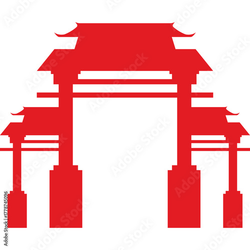 Red Chinese Gate Silhouette
