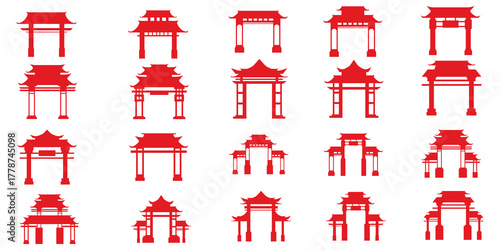 Red Chinese Gate Silhouette