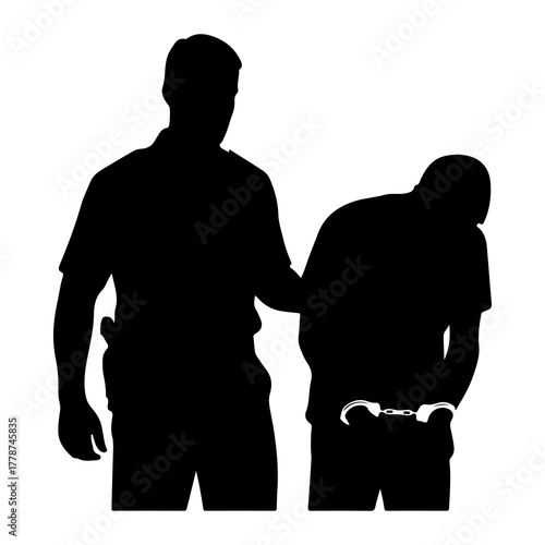 Arrested man in handcuffs with officer police suspect