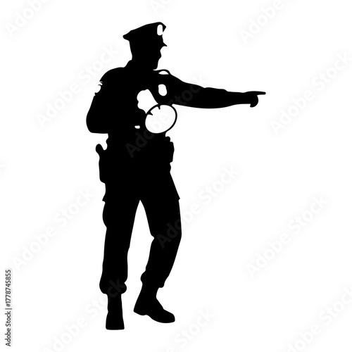 Black silhouette of a police officer directing traffic