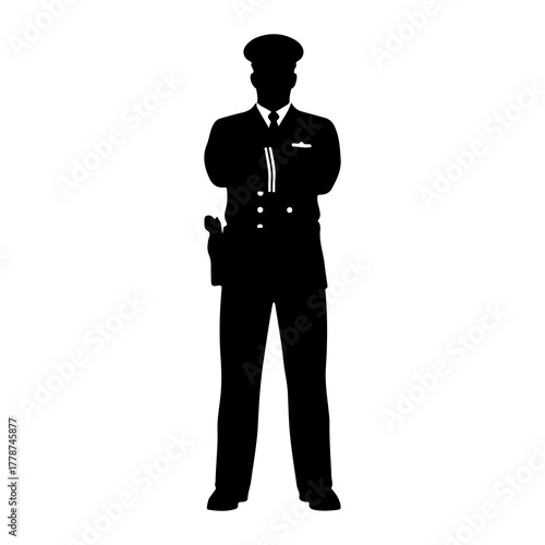 Black silhouette of man in uniform jacket