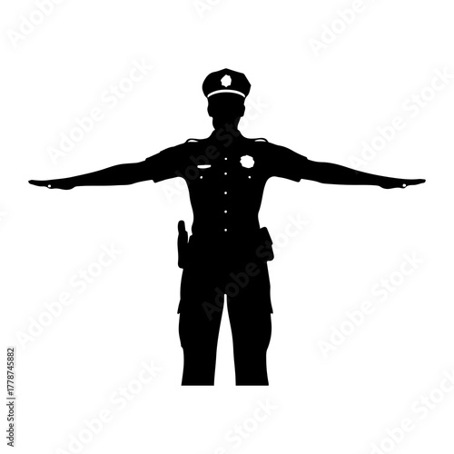 Black silhouette of a police officer white background